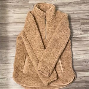 SHERPA HALF-ZIP FAUX LEATHER-TRIM SWEATSHIRT